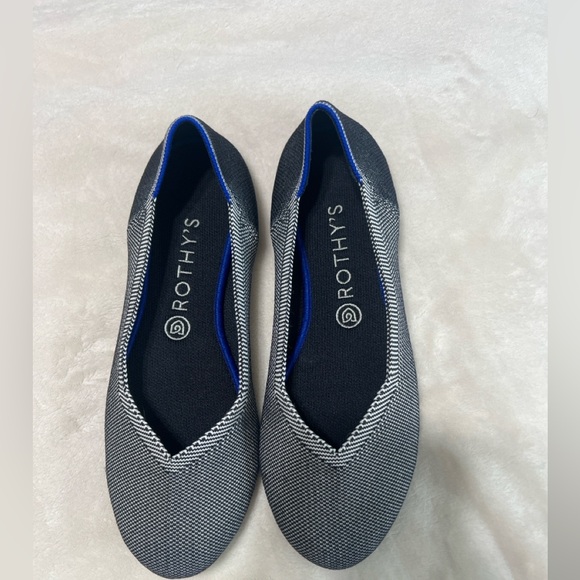 Rothy's Shoes - Rothy’s The Flat Round Toe Flats Gray Blue Trim Women’s Size 10 Knit Shoes